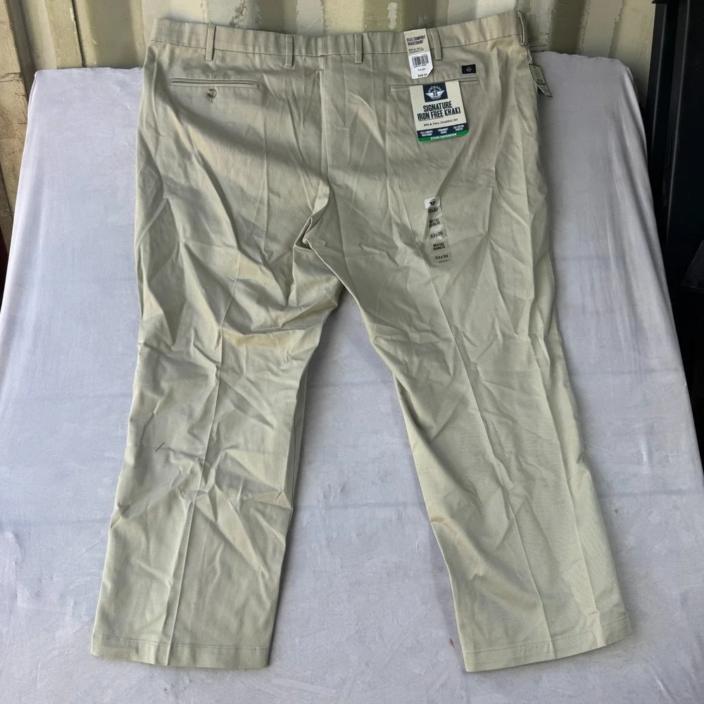 Dockers Signature Iron Free Khaki Pants Mens 52x30 Gray Flex Comfort Classic Fit